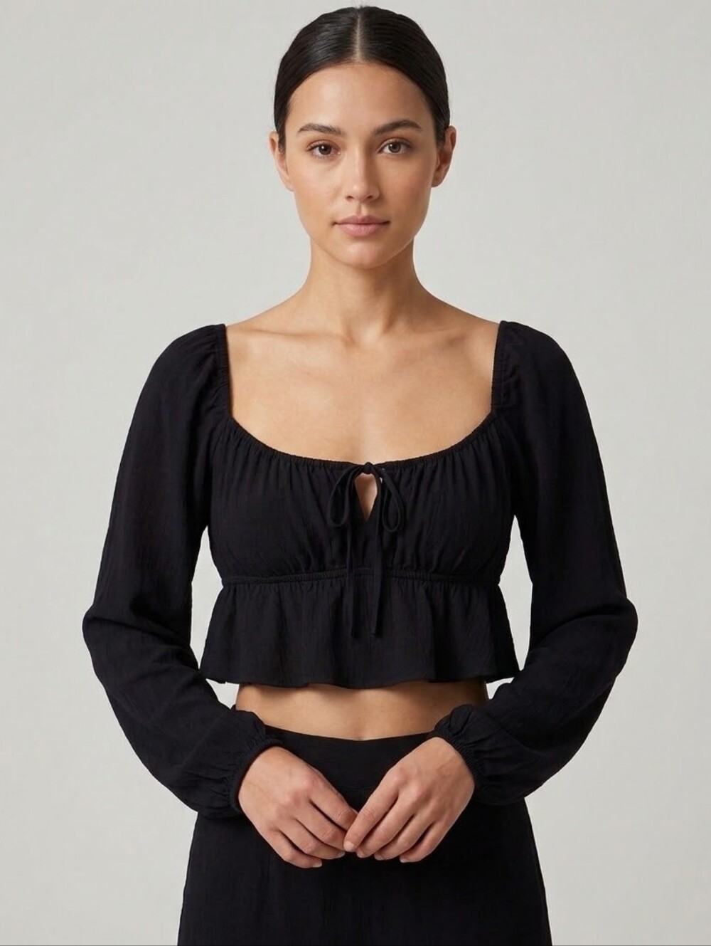 Sunday Best Black Square-Neck Puff Sleeve Top